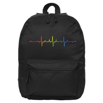 Heartbeat Rainbow Pride Lgbtq Ally Pulse Colors 16 in Basic Backpack