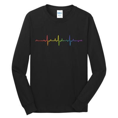 Heartbeat Rainbow Pride Lgbtq Ally Pulse Colors Tall Long Sleeve T-Shirt