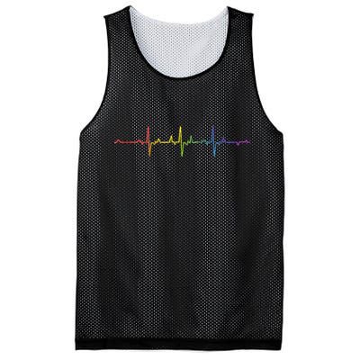 Heartbeat Rainbow Pride Lgbtq Ally Pulse Colors Mesh Reversible Basketball Jersey Tank