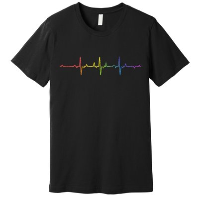 Heartbeat Rainbow Pride Lgbtq Ally Pulse Colors Premium T-Shirt