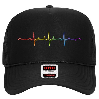 Heartbeat Rainbow Pride Lgbtq Ally Pulse Colors Trucker Hat