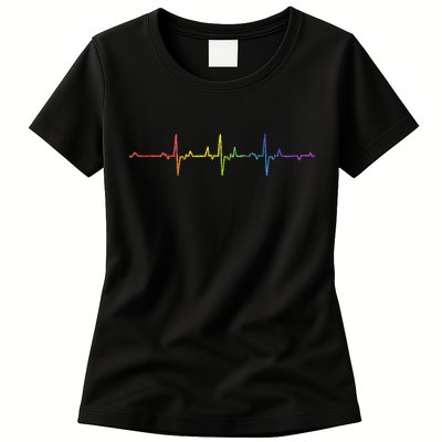 Heartbeat Rainbow Pride Lgbtq Ally Pulse Colors Womens T-Shirt