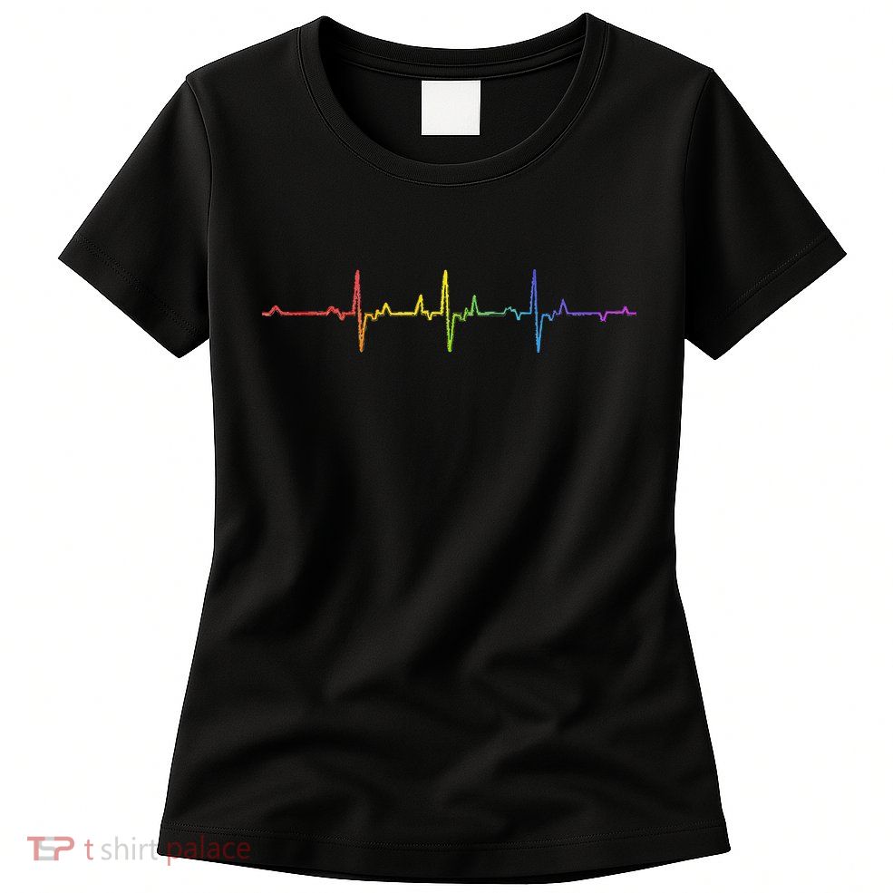 Heartbeat Rainbow Pride Lgbtq Ally Pulse Colors Womens T-Shirt