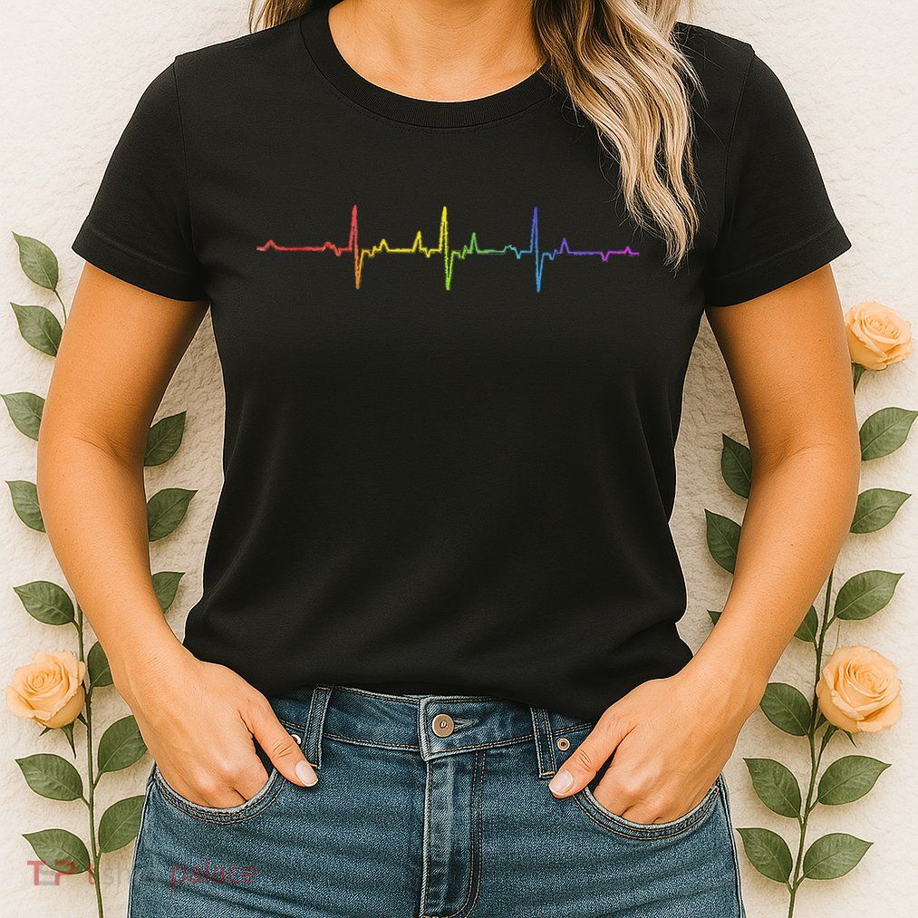 Heartbeat Rainbow Pride Lgbtq Ally Pulse Colors Womens T-Shirt