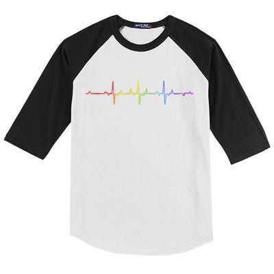 Heartbeat Rainbow Pride Lgbtq Ally Pulse Colors Kids Colorblock Raglan Jersey