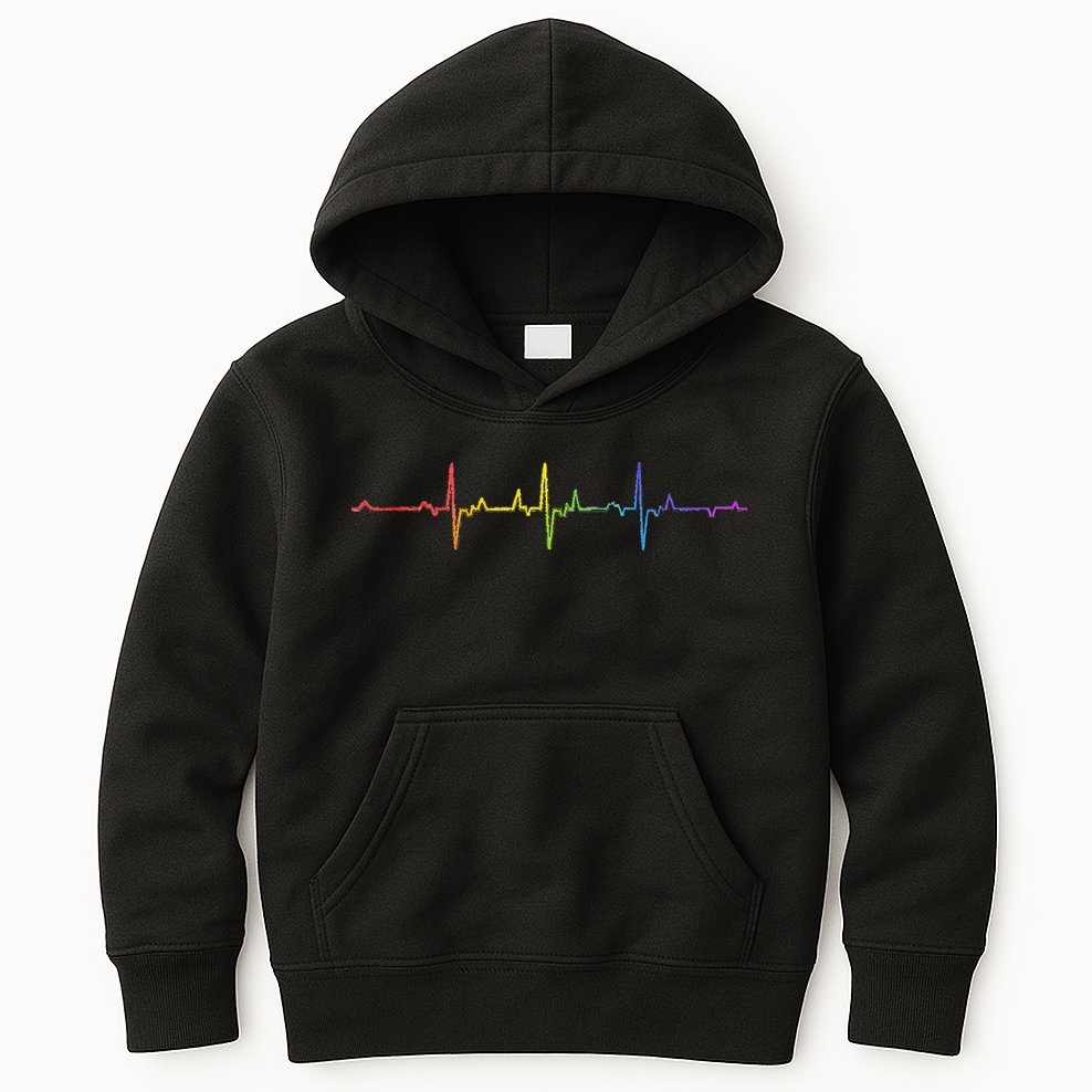 Heartbeat Rainbow Pride Lgbtq Ally Pulse Colors Kids Hoodie