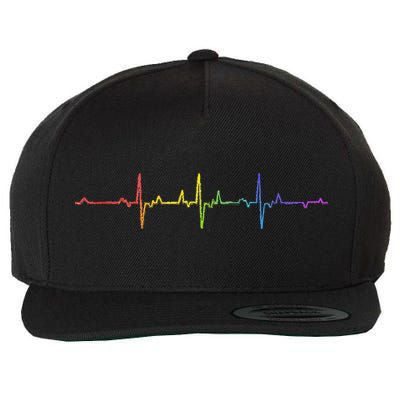 Heartbeat Rainbow Pride Lgbtq Ally Pulse Colors Wool Snapback Cap