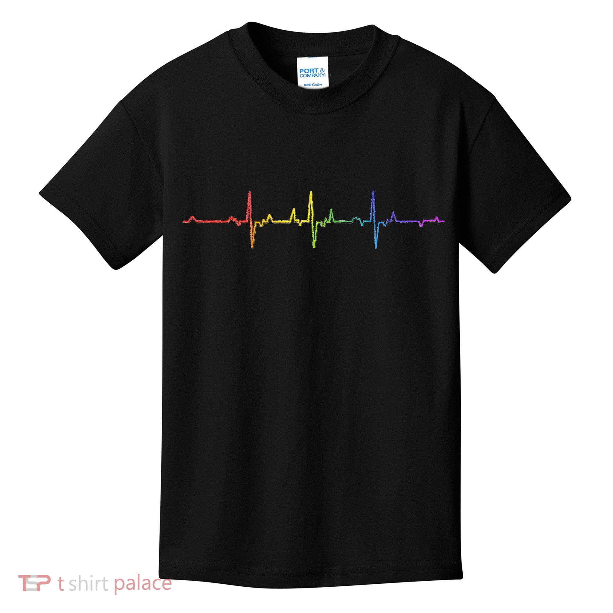 Heartbeat Rainbow Pride Lgbtq Ally Pulse Colors Kids T-Shirt
