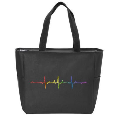 Heartbeat Rainbow Pride Lgbtq Ally Pulse Colors Zip Tote Bag