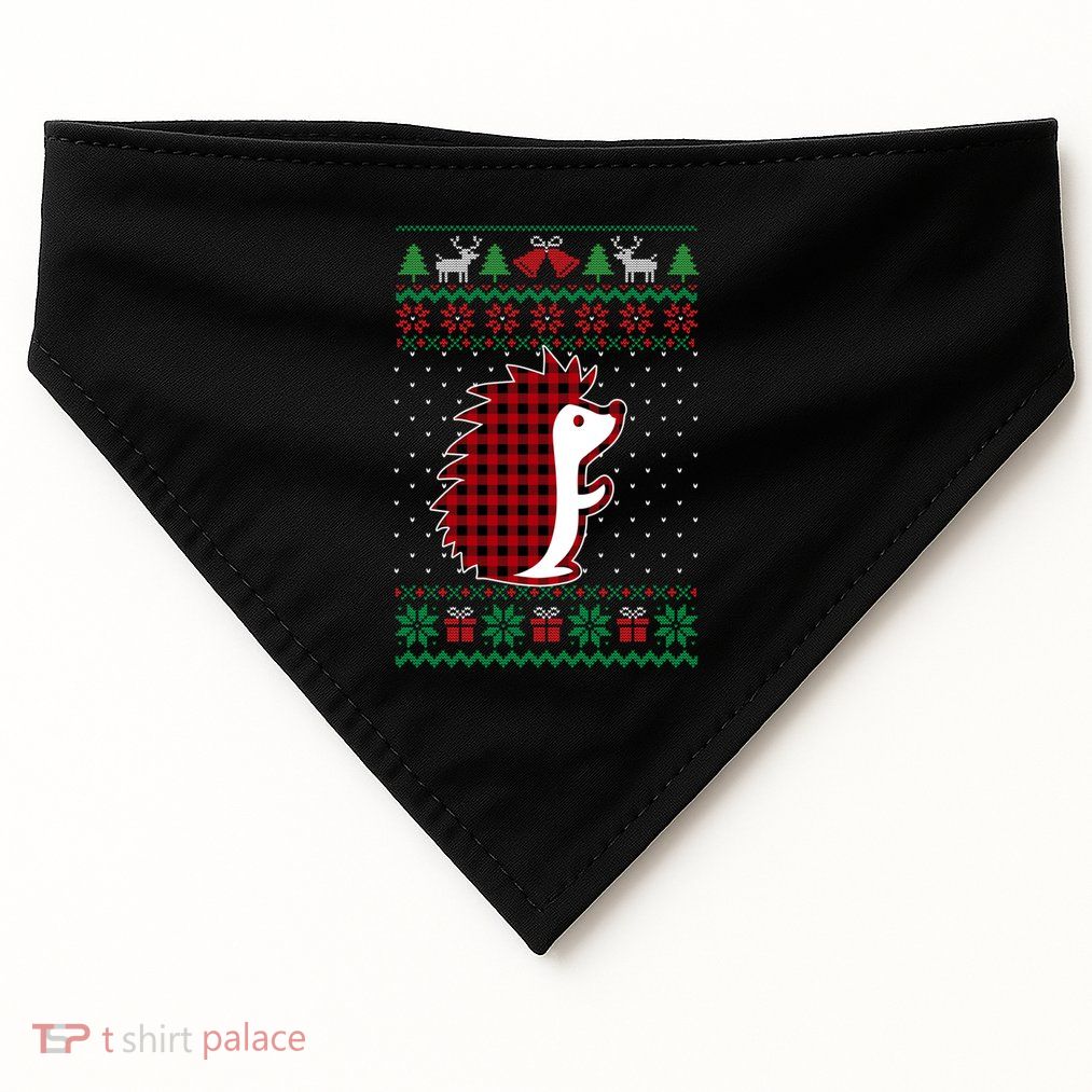Hedgehog Red Plaid Buffalo Funny Ugly Christmas USA-Made Doggie Bandana
