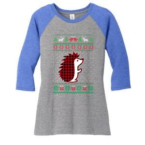 Hedgehog Red Plaid Buffalo Funny Ugly Christmas Women's Tri-Blend 3/4-Sleeve Raglan Shirt