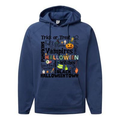 Halloween Retro Pumpkin Ghost Vampires Performance Fleece Hoodie