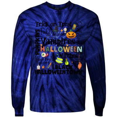 Halloween Retro Pumpkin Ghost Vampires Tie-Dye Long Sleeve Shirt