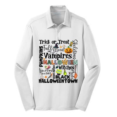 Halloween Retro Pumpkin Ghost Vampires Silk Touch Performance Long Sleeve Polo