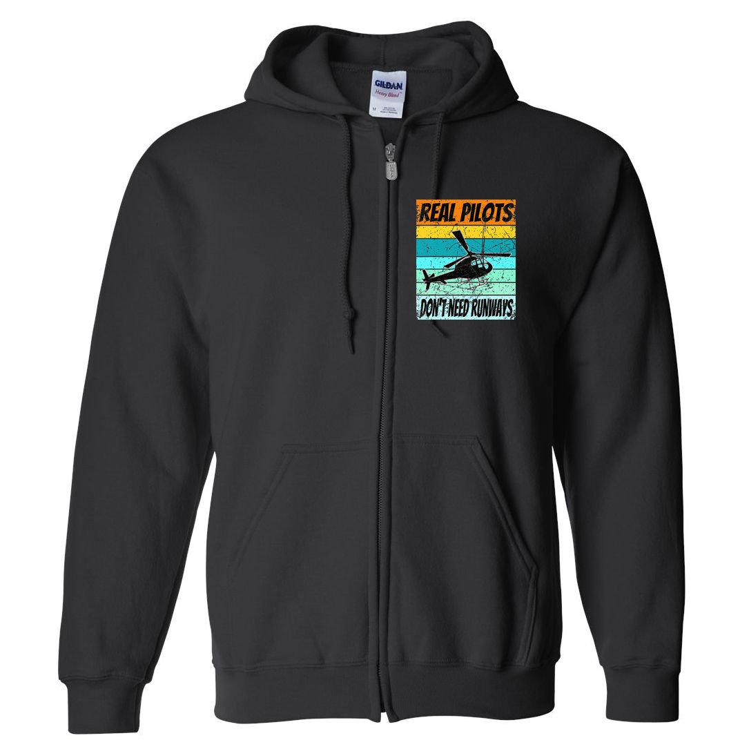 Helicopter Real Pilots Dont Need Runways Full Zip Hoodie