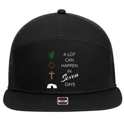 His Risen Palm Sunday Holy Week Good Friday Easter Gift 7 Panel Mesh Trucker Snapback Hat