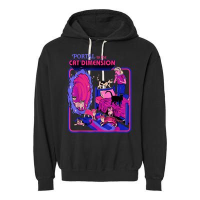 Halloween Retro Portal To The Cat Dimension Funny Garment-Dyed Fleece Hoodie