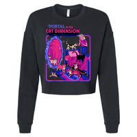 Halloween Retro Portal To The Cat Dimension Funny Cropped Pullover Crew