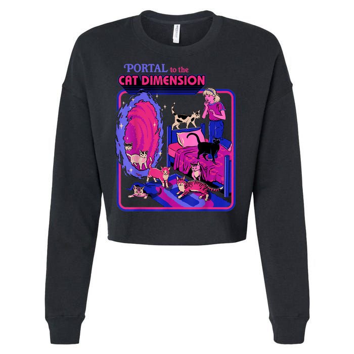 Halloween Retro Portal To The Cat Dimension Funny Cropped Pullover Crew
