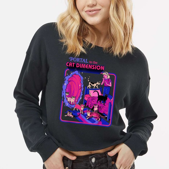 Halloween Retro Portal To The Cat Dimension Funny Cropped Pullover Crew