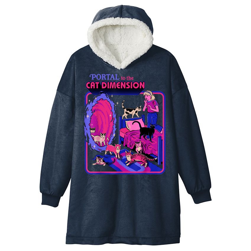 Halloween Retro Portal To The Cat Dimension Funny Hooded Wearable Blanket