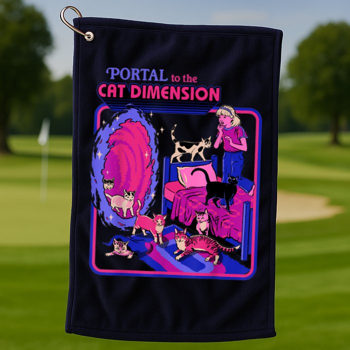 Halloween Retro Portal To The Cat Dimension Funny Golf Towel