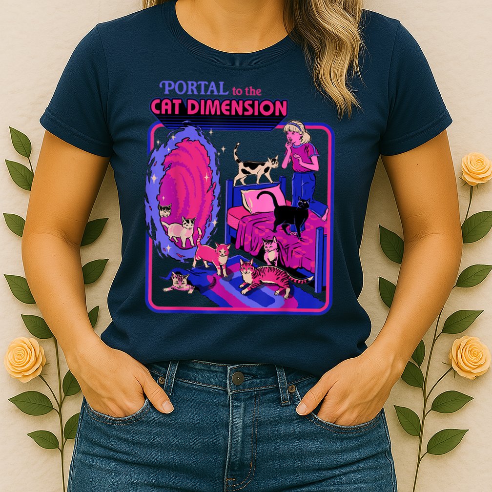 Halloween Retro Portal To The Cat Dimension Funny Womens T-Shirt