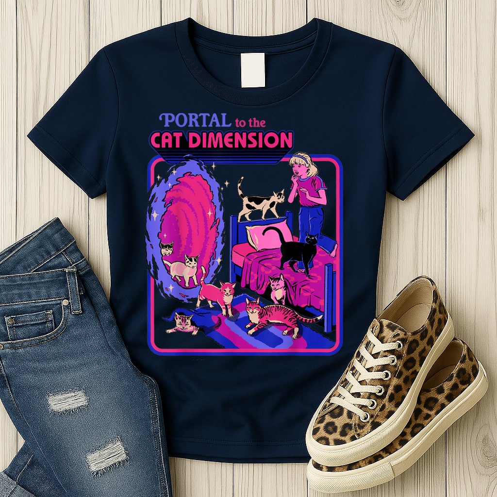 Halloween Retro Portal To The Cat Dimension Funny Womens T-Shirt