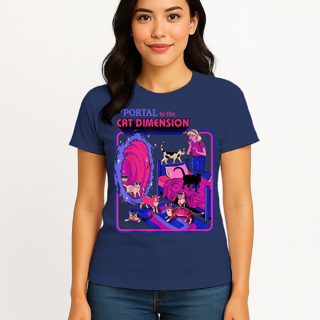 Halloween Retro Portal To The Cat Dimension Funny Womens T-Shirt