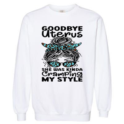 Hysterectomy Recovery Products Uterus Messy Bun Leopard Garment-Dyed Sweatshirt