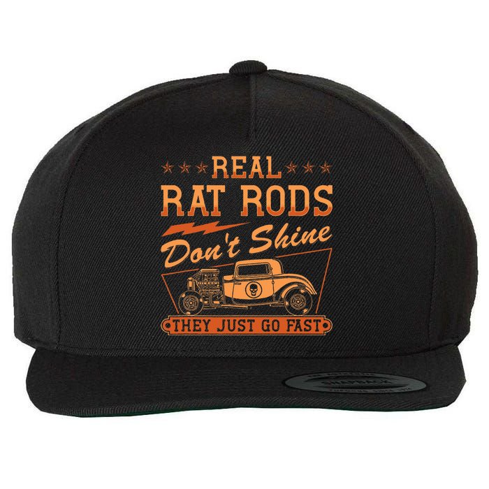 Hot Rod Rusty Car Dont Shine Vintage Rat Rod Wool Snapback Cap