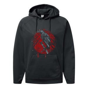 Halloween Raven Red Moon Spooky Night Crow Performance Fleece Hoodie