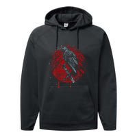 Halloween Raven Red Moon Spooky Night Crow Performance Fleece Hoodie