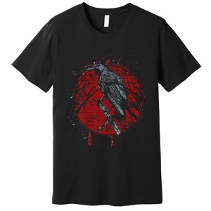 Halloween Raven Red Moon Spooky Night Crow Premium T-Shirt