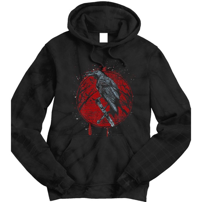 Halloween Raven Red Moon Spooky Night Crow Tie Dye Hoodie