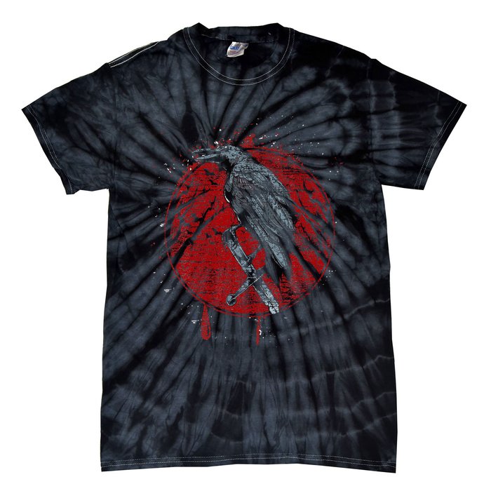 Halloween Raven Red Moon Spooky Night Crow Tie-Dye T-Shirt