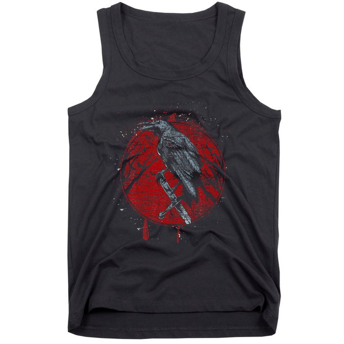 Halloween Raven Red Moon Spooky Night Crow Tank Top