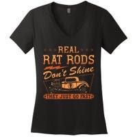 Hot Rod Rusty Car Dont Shine Vintage Rat Rod Women's V-Neck T-Shirt