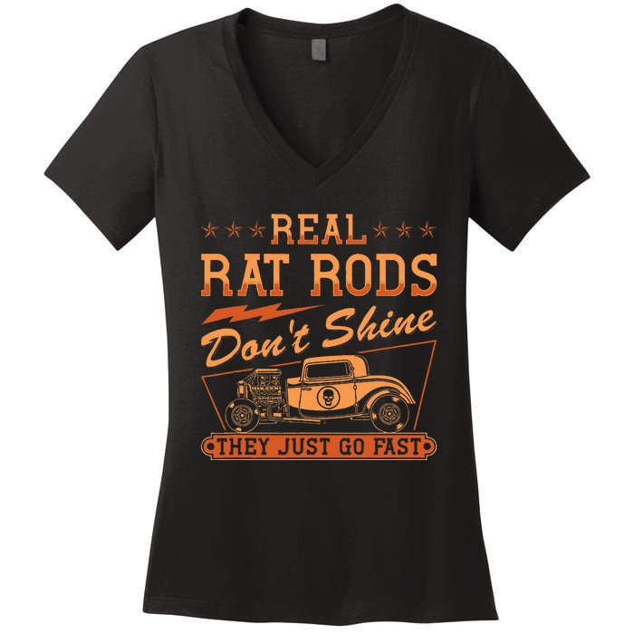 Hot Rod Rusty Car Dont Shine Vintage Rat Rod Women's V-Neck T-Shirt