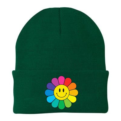 Happy Retro Rainbow Flower Knit Cap Winter Beanie