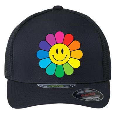 Happy Retro Rainbow Flower Flexfit Unipanel Trucker Cap