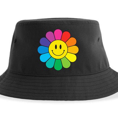 Happy Retro Rainbow Flower Sustainable Bucket Hat