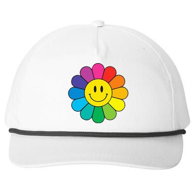 Happy Retro Rainbow Flower Snapback Five-Panel Rope Hat