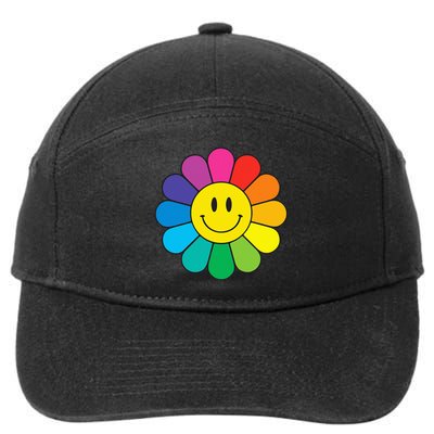 Happy Retro Rainbow Flower 7-Panel Snapback Hat