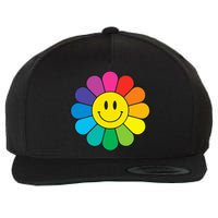 Happy Retro Rainbow Flower Wool Snapback Cap