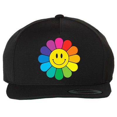 Happy Retro Rainbow Flower Wool Snapback Cap