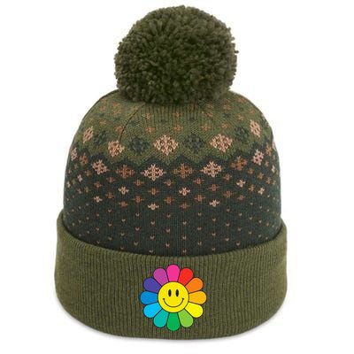 Happy Retro Rainbow Flower The Baniff Cuffed Pom Beanie