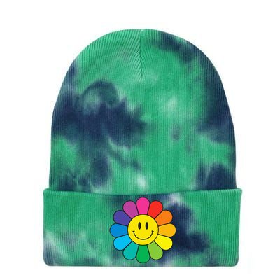 Happy Retro Rainbow Flower Tie Dye 12in Knit Beanie