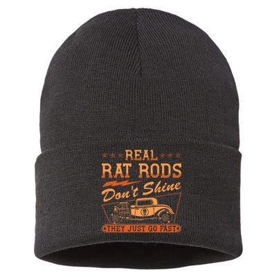 Hot Rod Rusty Car Dont Shine Vintage Rat Rod  Sustainable Knit Beanie