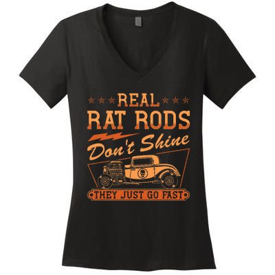 Hot Rod Rusty Car Dont Shine Vintage Rat Rod  Women's V-Neck T-Shirt